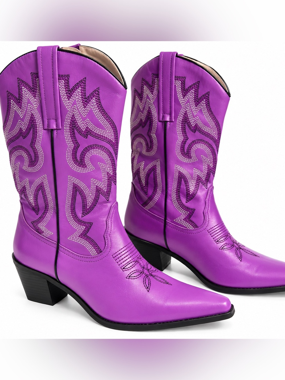Purple Western Cowboy Boots Embroidered Pointed Toe EU 43